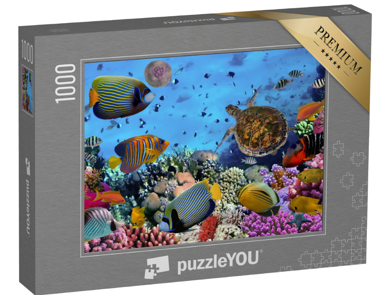 puzzle 1000 dílků „Barevný korálový útes s rybami a mořskými želvami“