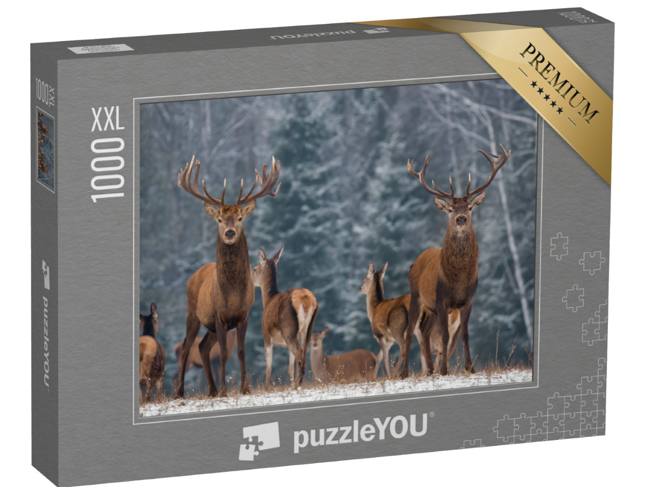 puzzle 1000 dílků XXL „Stádo jelenů v zimním lese“