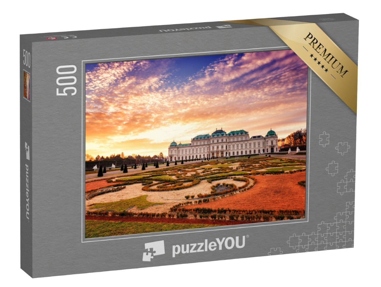 puzzle 500 dílků „Belvedér, Vídeň, pohled na Horní palác a královskou zahradu“