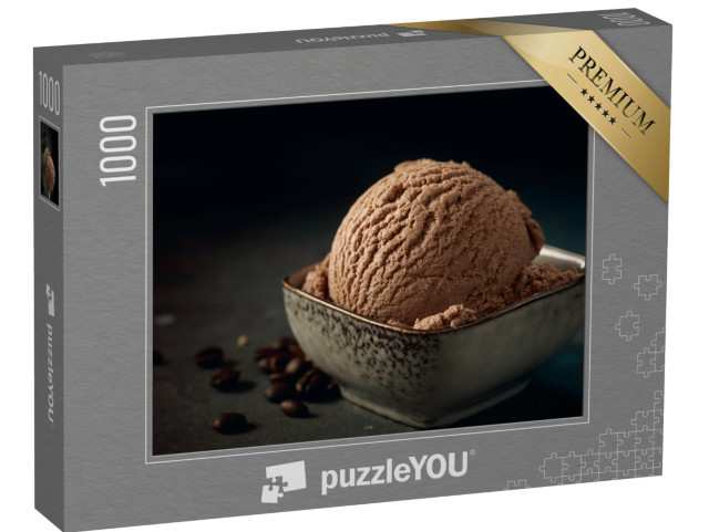 puzzle 1000 dílků „Kopeček chutné čokoládové zmrzliny s krémovou strukturou ve čtverc...“