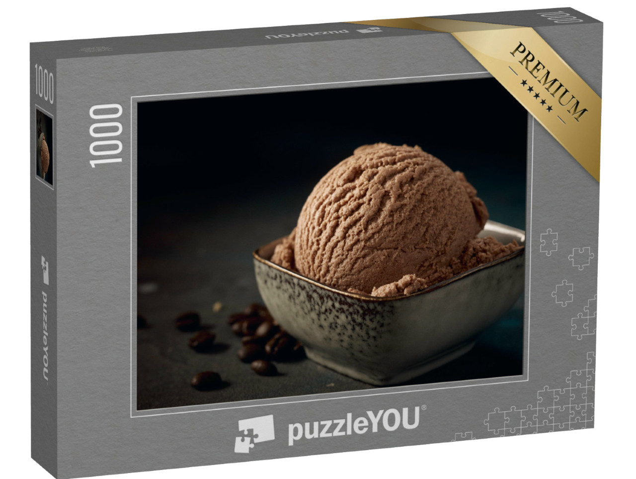 puzzle 1000 dílků „Kopeček chutné čokoládové zmrzliny s krémovou strukturou ve čtverc...“