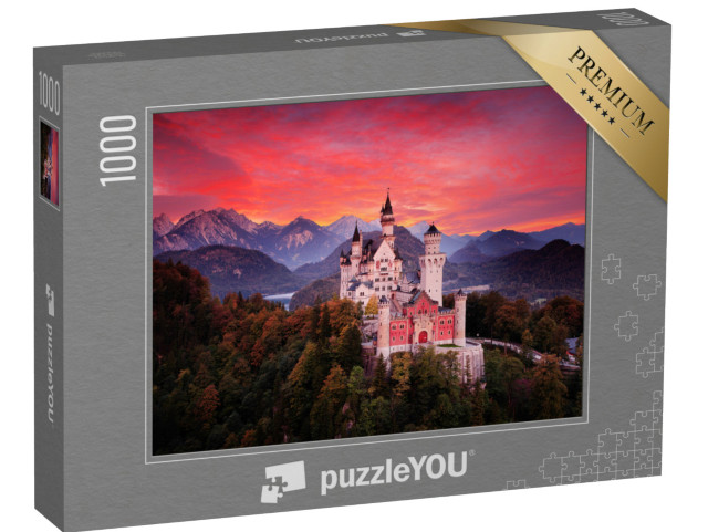 puzzle 1000 dílků „Pohádkový zámek Neuschwanstein v krvavě rudém západu slunce“