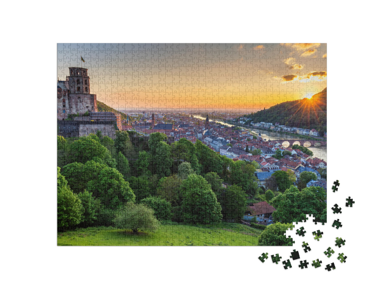 puzzle 1000 dílků „Město Heidelberg se Starým mostem a hradem Heidelberg“