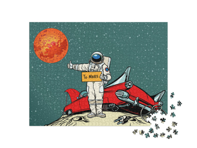 puzzle 1000 dílků „Cesta na Mars, auto se porouchá ve vesmíru“