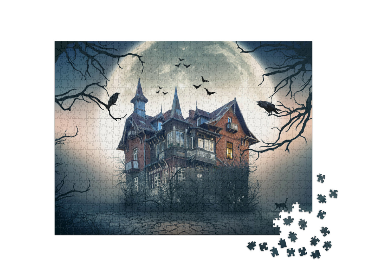 puzzle 1000 dílků „Strašidelný dům za úplňku“