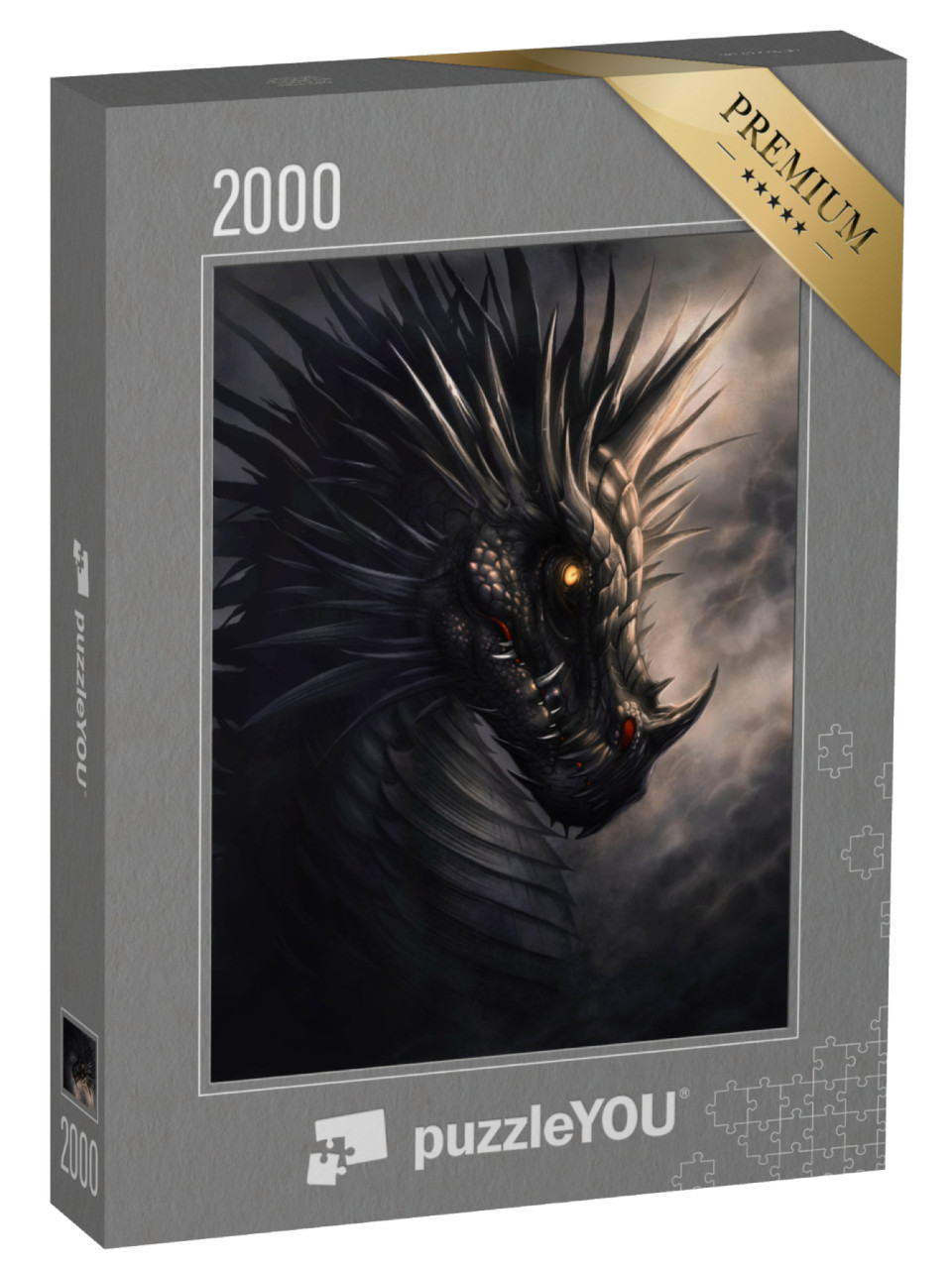 puzzle 2000 dílků „Digitální malba hlavy černého draka“