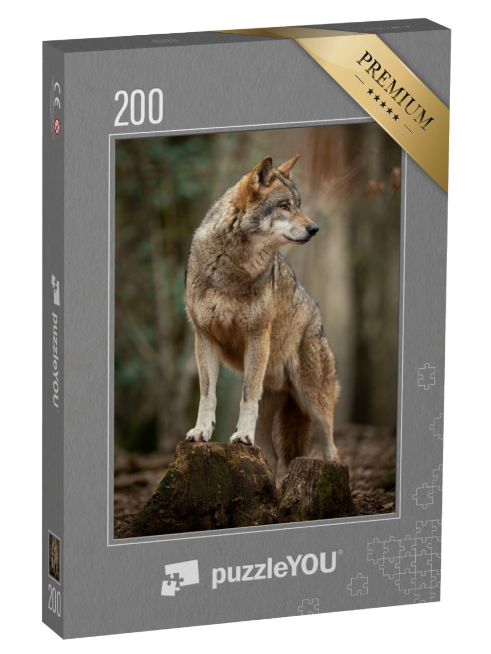 puzzle 200 dílků „Šedý vlk v pachové póze v lese“