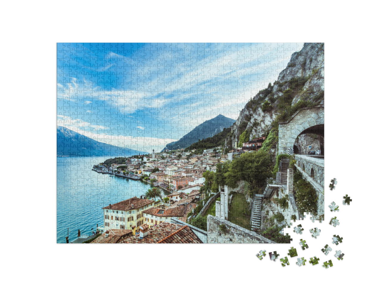 puzzle 1000 dílků „Krásné panorama Limone sul Garda na jezeře Garda“