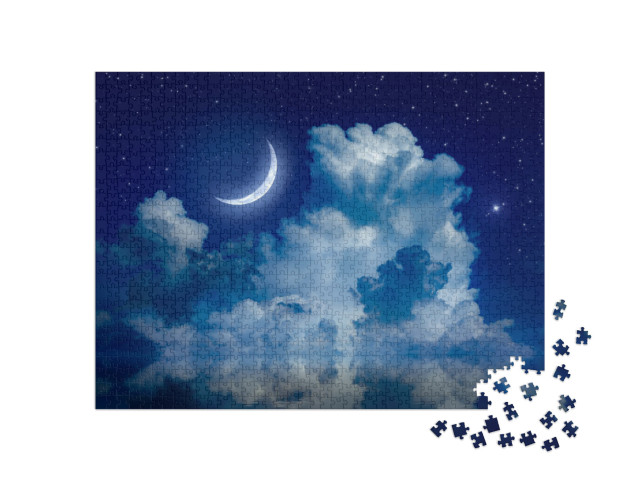 puzzle 1000 dílků „Půlměsíc na hvězdné noční obloze nad mořem“