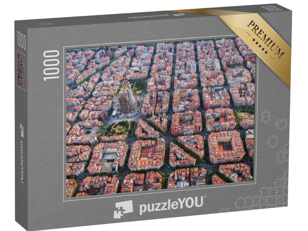 puzzle 1000 dílků „Letecký pohled na Barcelonu se slavnou katedrálou Sagrada Familia, Španělsko“