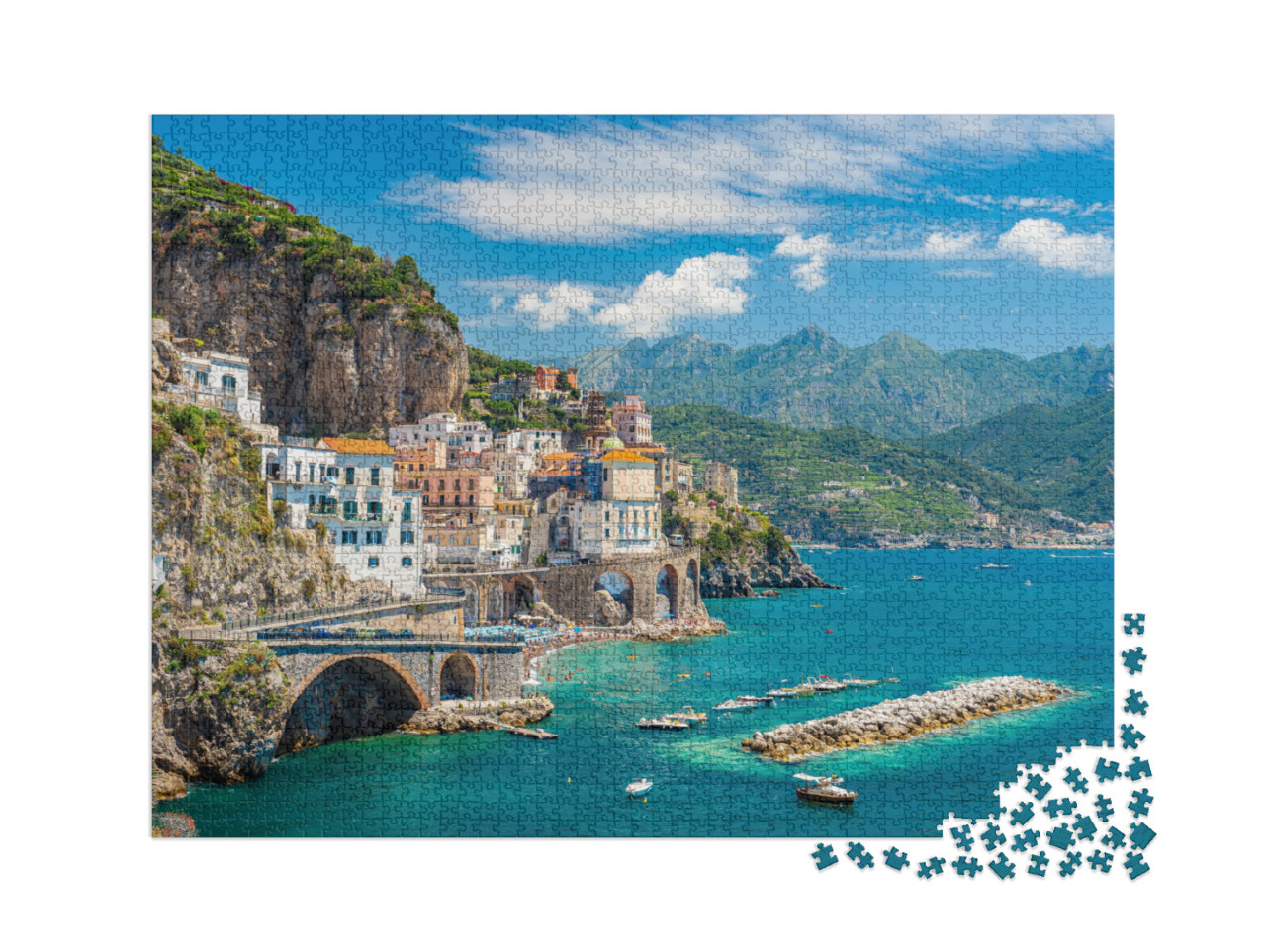puzzle 2000 dílků „Město Atrani na slavném pobřeží Amalfi, Itálie“