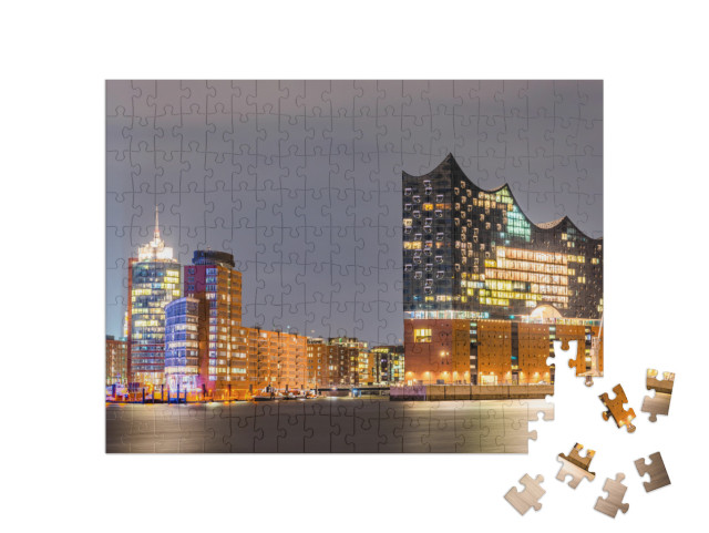 puzzle 200 dílků „Elbphilharmonie a hamburský přístav v noci“