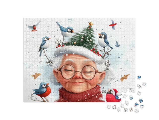 puzzle 1000 dílků „Matka příroda slaví Vánoce s pták“
