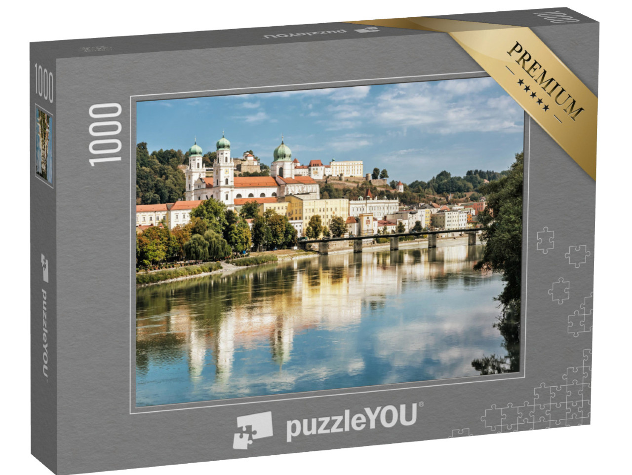 puzzle 1000 dílků „Město Pasov s katedrálou svatého Štěpána, Dolní Bavorsko, Německo“