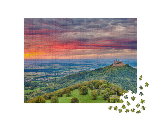 puzzle 1000 dílků „Zámek Hohenzollern: Vrchol hory při západu slunce“