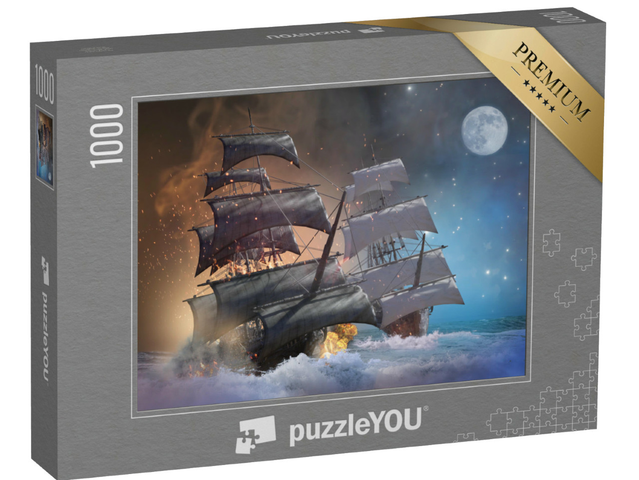 puzzle 1000 dílků „Ilustrace: Pirátská loď v noční námořní bitvě“