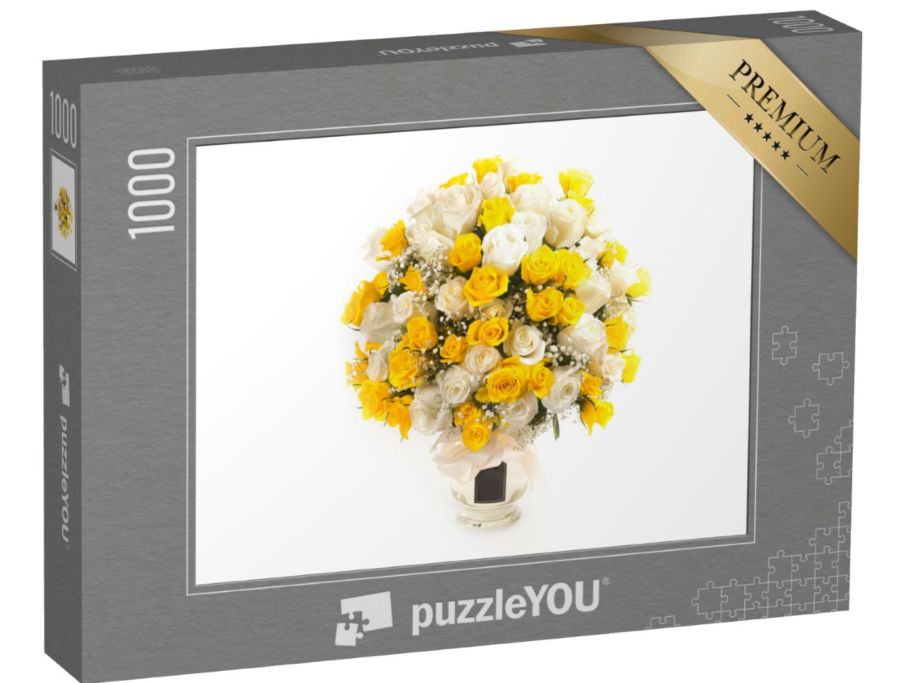 puzzle 1000 dílků „Kytice žlutých a bílých růží“