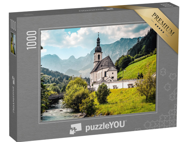 puzzle 1000 dílků „Krajina v Alpách s kostelem svatého Šebestiána“