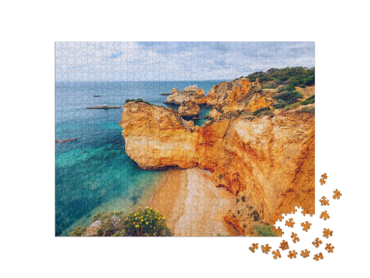 puzzle 1000 dílků „Krásný pohled na skály na pláži v Alvoru, Algarve, Portugalsko“