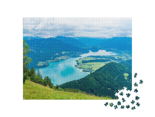 puzzle 1000 dílků „Wolfgangsee se Zwölferhornem, Solná komora, Rakousko“