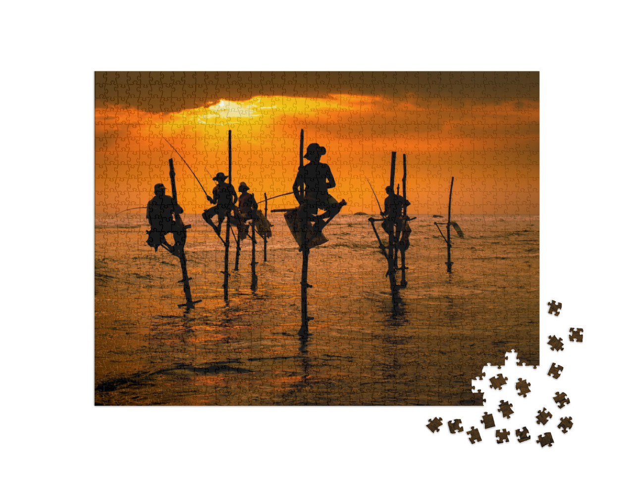 puzzle 1000 dílků „Tradiční rybáři při západu slunce, Srí Lanka“