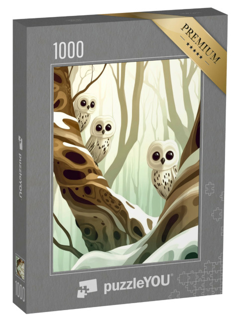puzzle 1000 dílků „Sovy ve vánočním lese“