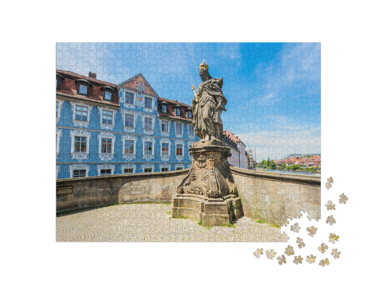 puzzle 1000 dílků „Socha svaté Cunegonde na řece Regnitz, Bamberg, Německo“