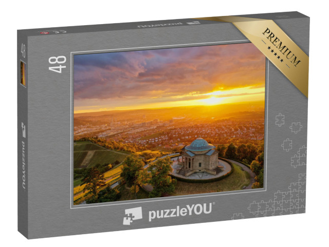 puzzle 48 dílků „Západ slunce nad Stuttgartem s údolím řeky Neckar, Německo“