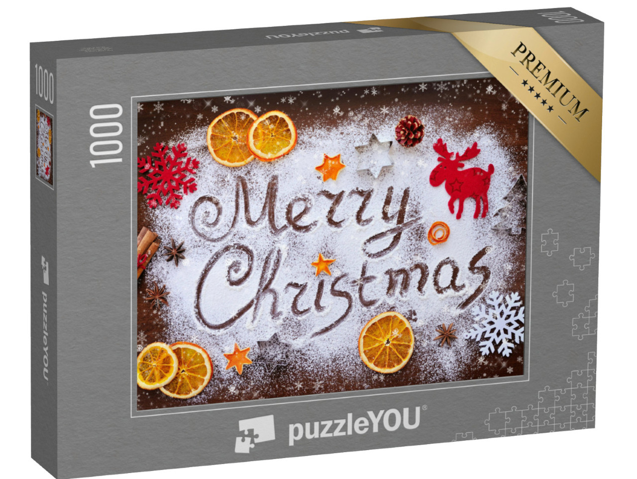 puzzle 1000 dílků „Veselé Vánoce: Text z mouky s ozdobami“