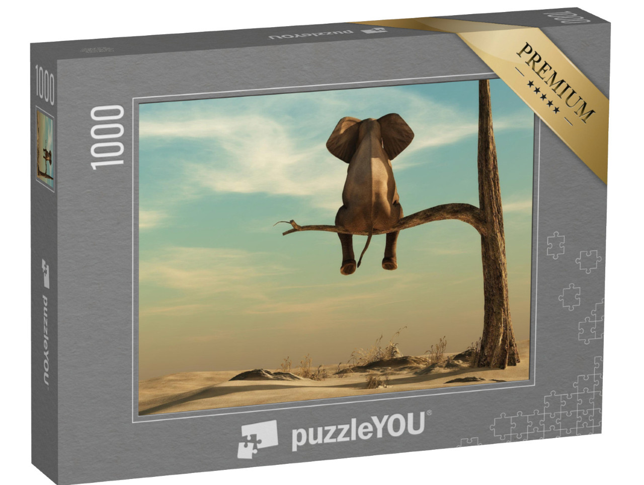 puzzle 1000 dílků „Slon stojící na tenké větvi, ilustrace“