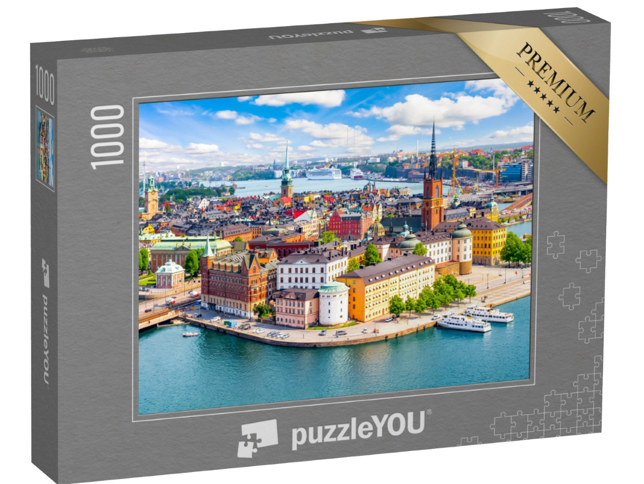 puzzle 1000 dílků „Pohled na staré centrum Stockholmu, Švédsko“