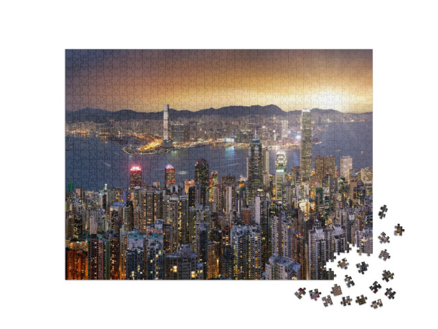 puzzle 1000 dílků „Panorama hongkongského panoramatu při západu slunce“