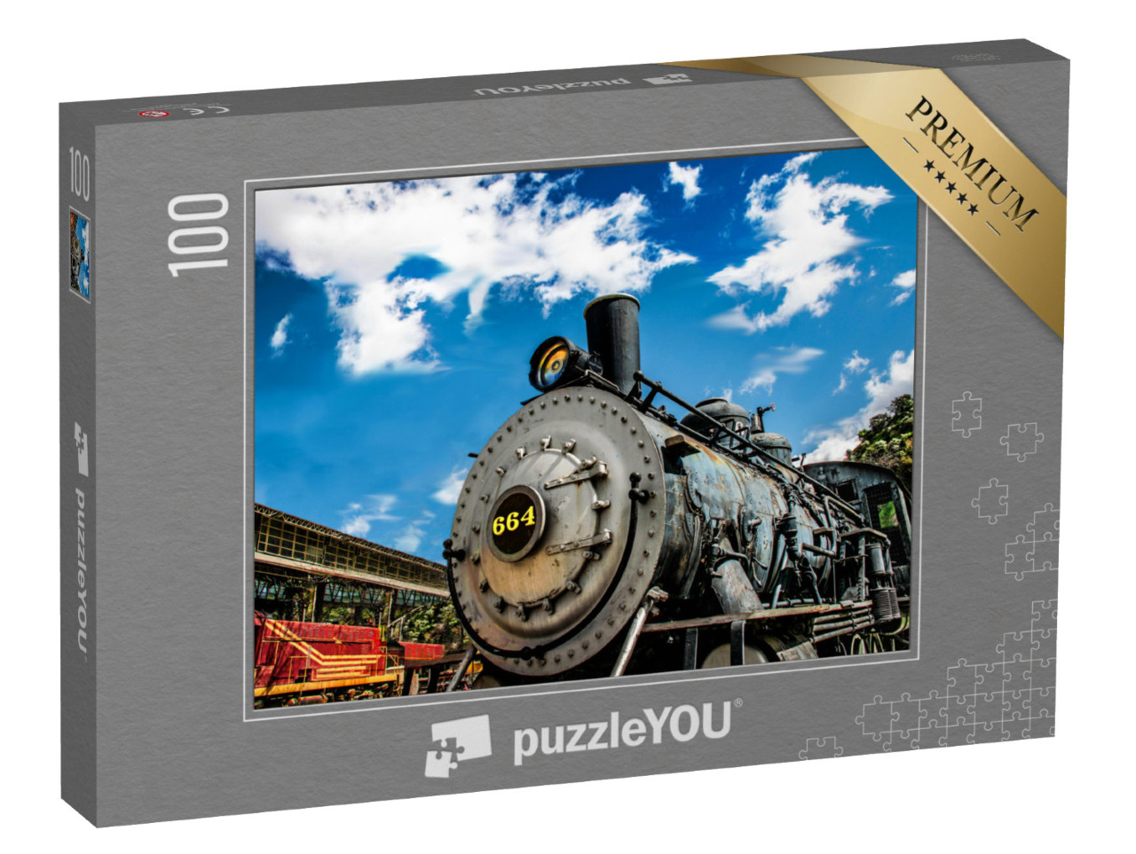 puzzle 100 dílků „Stará parní lokomotiva na uhlí“