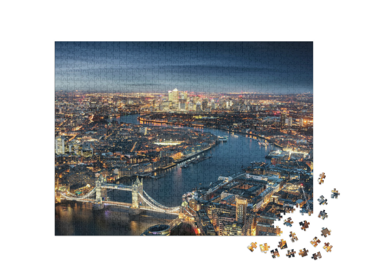 puzzle 1000 dílků „Letecký pohled na Londýn: Tower Bridge večer“