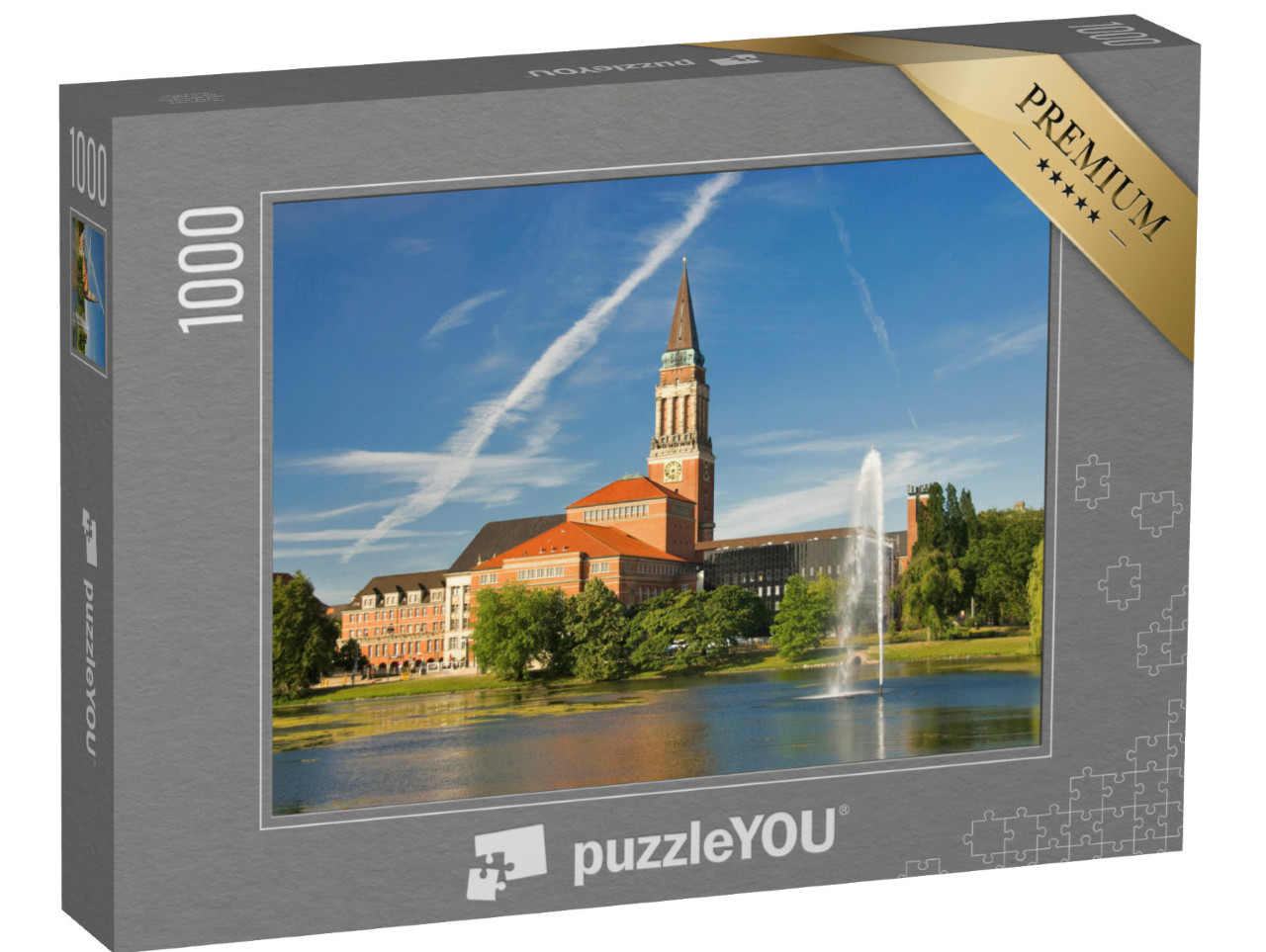 puzzle 1000 dílků „Hlavní město státu Kiel s radniční věží a operou“