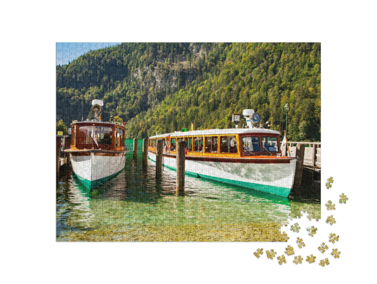 puzzle 1000 dílků „Elektrické turistické lodě na Königssee, Bavorsko“