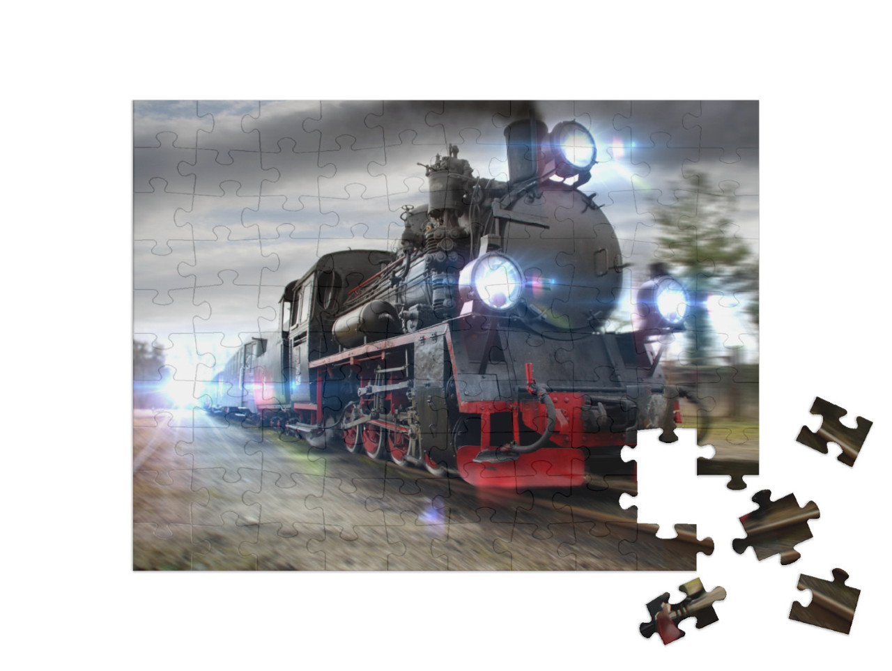 puzzle 100 dílků „Kouřící parní lokomotiva“