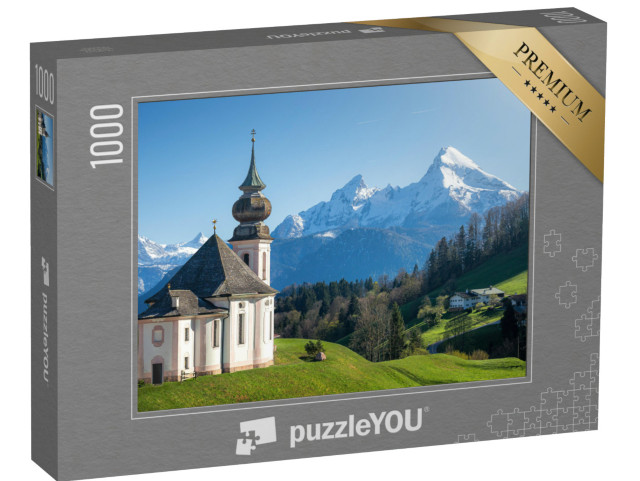 puzzle 1000 dílků „Zasněžený vrchol Watzmann a Maria Gern, Berchtesgadener Land“