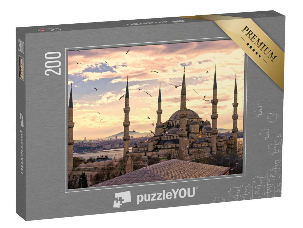 puzzle 200 dílků „Západ slunce nad Modrou mešitou (Sultanahmet Camii), Istanbul, Turecko“