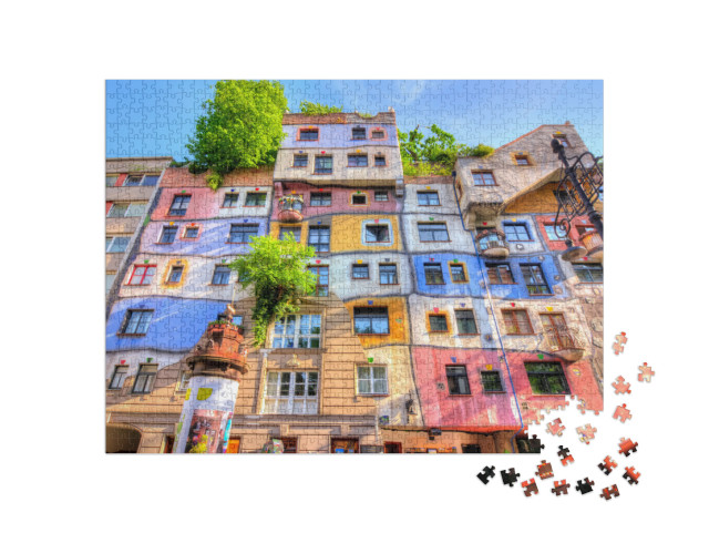 puzzle 1000 dílků „Hundertwasserův dům ve Vídni, Rakousko“