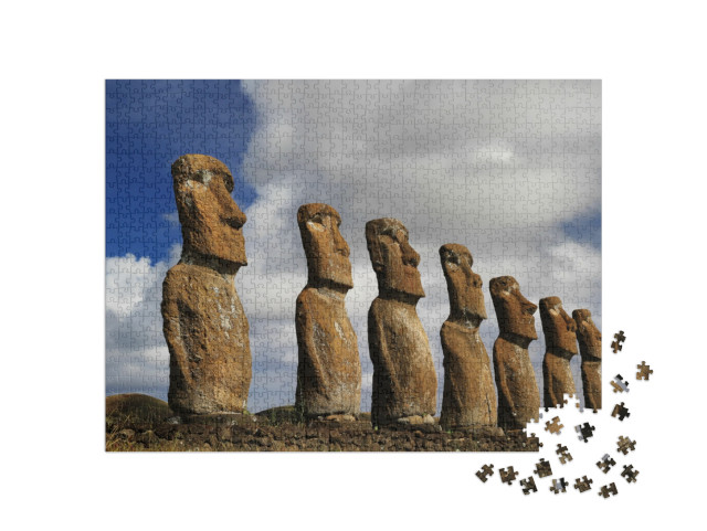 puzzle 1000 dílků „Ahu Akivi Moai, slavné kamenné postavy na Velikonočním ostrově“