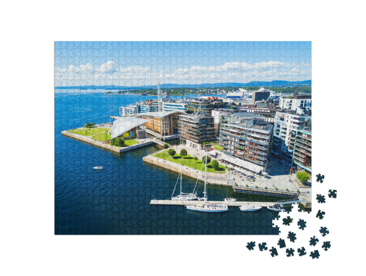 puzzle 1000 dílků „Přístav Oslo: čtvrť Aker Brygge, Oslo, Norsko“