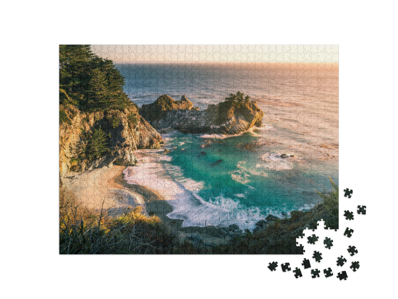 puzzle 1000 dílků „Západ slunce, Big Sur na Kalifornské státní silnici 1“