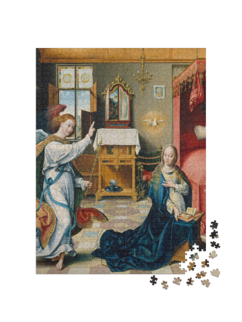 puzzle 1000 dílků „Joos van Cleve - Zvěstování Panně Marii“