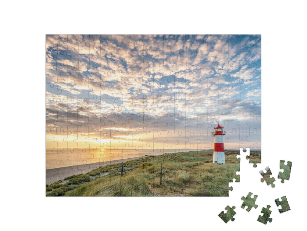 puzzle 200 dílků „Červený maják na ostrově Sylt, Severní Frísko, Šlesvicko-Holštýnsko, Německo“