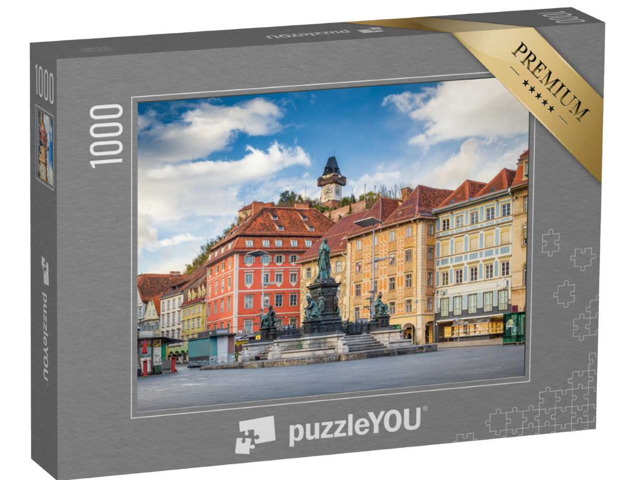 puzzle 1000 dílků „Historické město Štýrský Hradec se slavnou Štýrskou hodinovou věží, Rakousko“