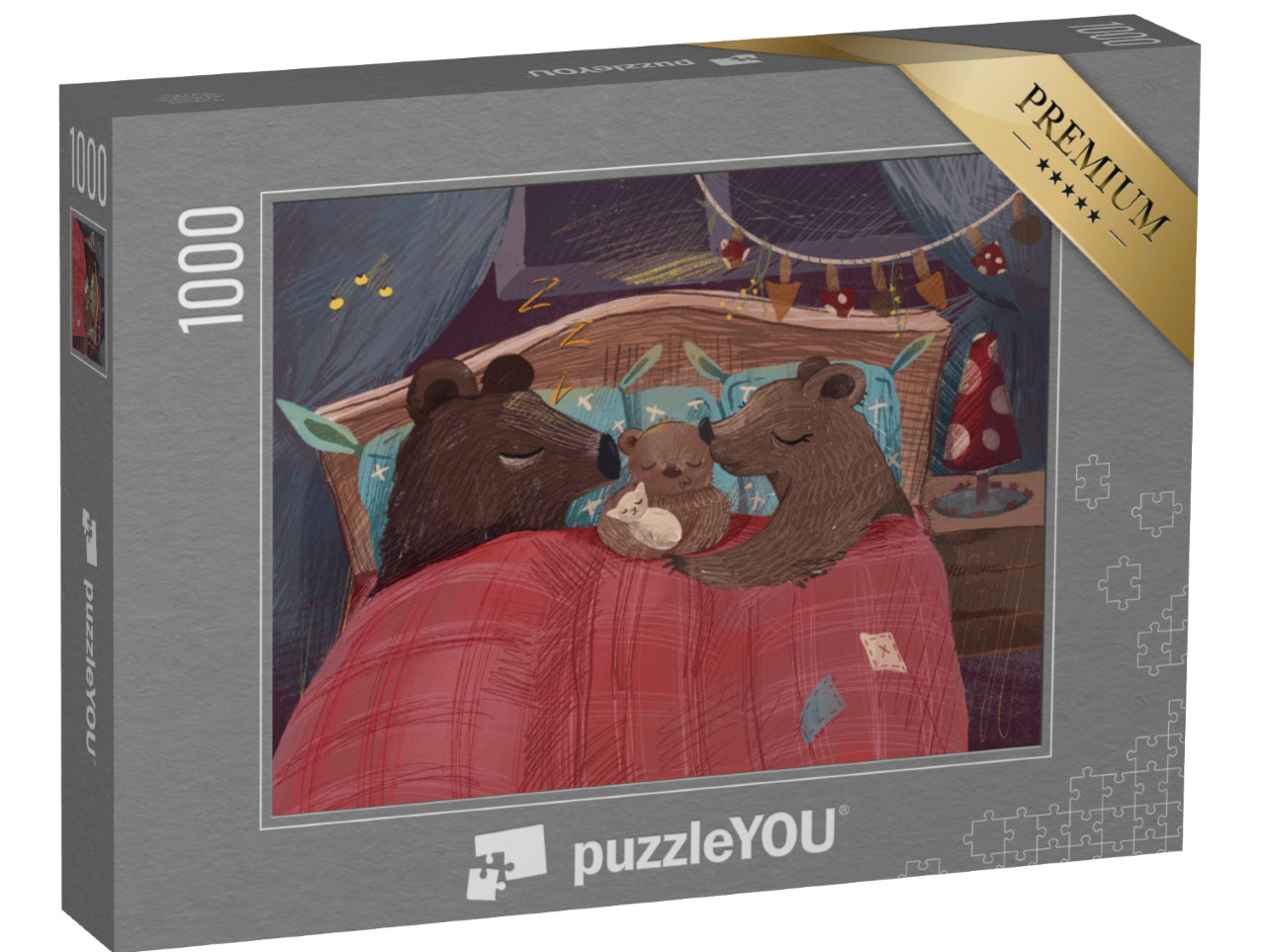 puzzle 1000 dílků „Medvědí rodina přeje dobrou noc“