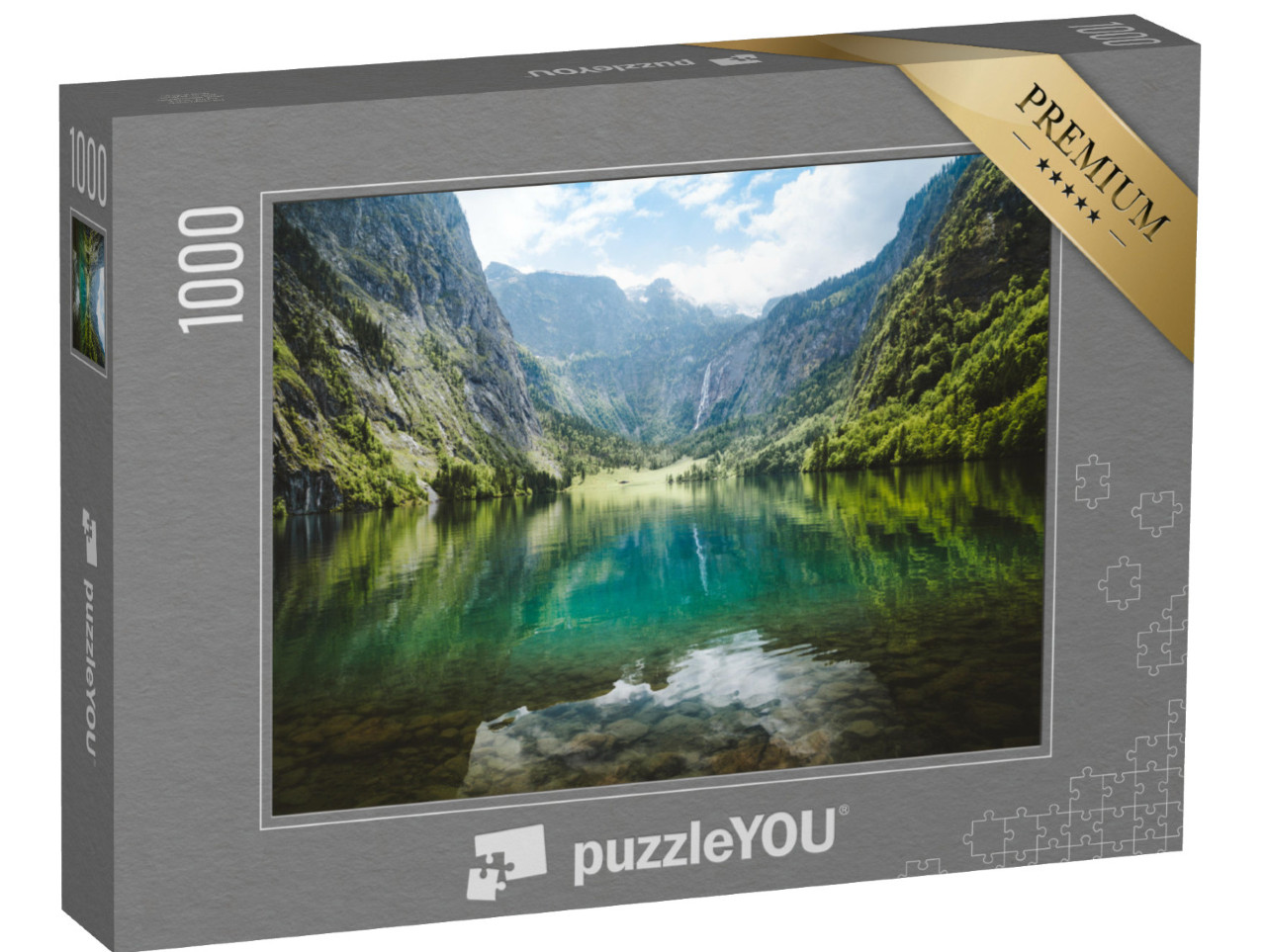 puzzle 1000 dílků „Panoramatický pohled na idylické jezero Obersee, Bavorské Alpy, Německo“