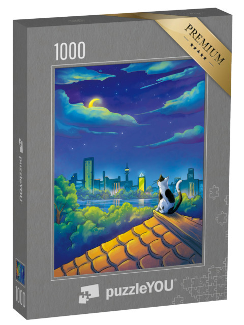 puzzle 1000 dílků „Kočka v měsíční noci“
