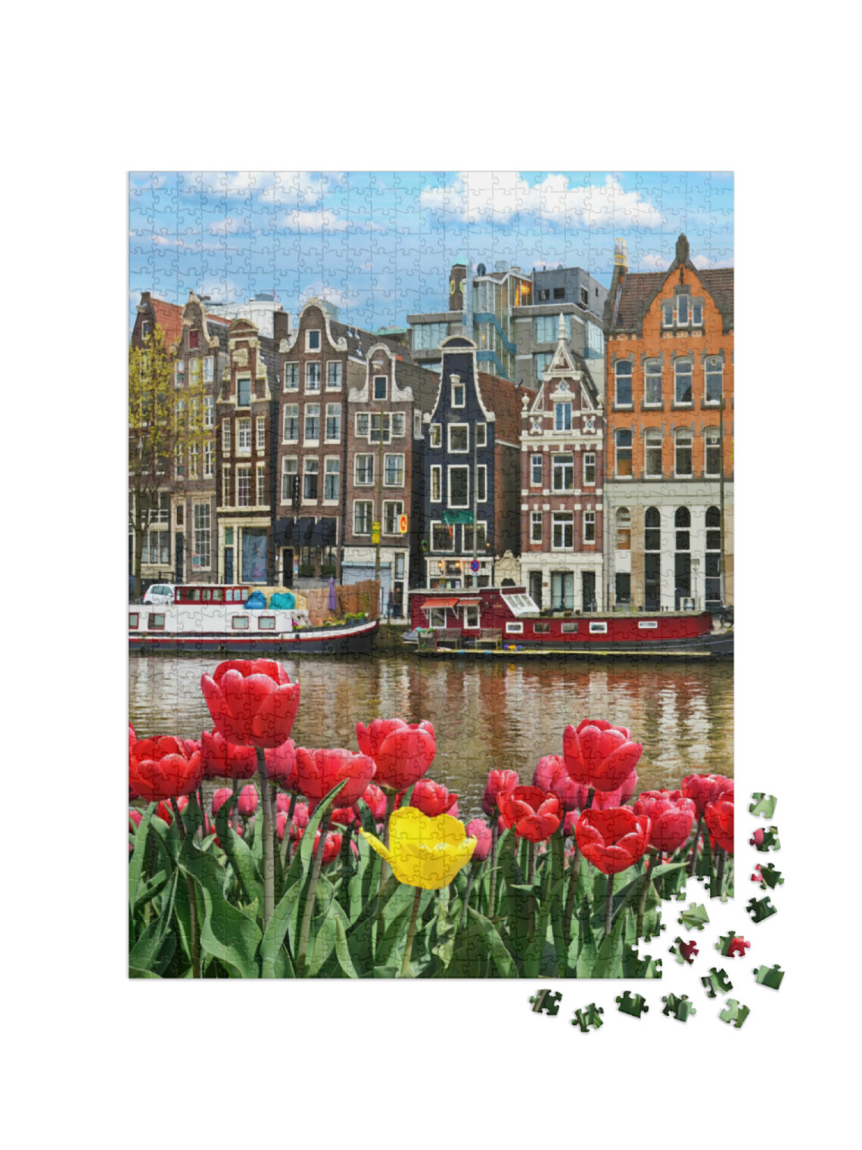 puzzle 1000 dílků „Krásný kanál v Amsterdamu, Holandsko“